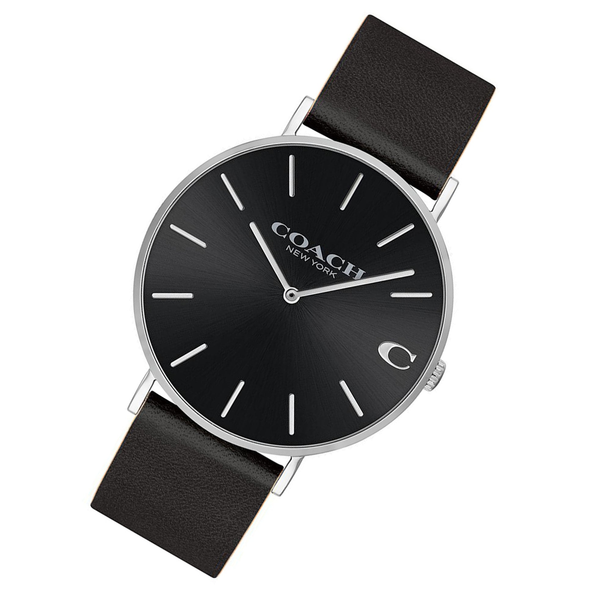 Coach Charles Black Dial Black Leather Strap Watch for Men - 14602149