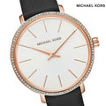 Michael Kors Pyper Three Hand White Dial Black Leather Strap Watch For Women - MK2835