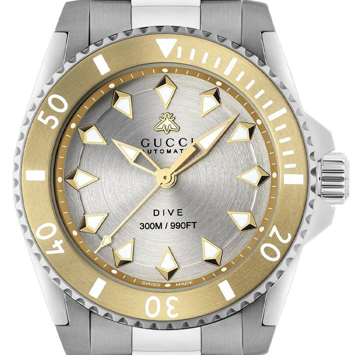 Gucci Dive Automatic 18K Gold Silver Dial Silver Steel Strap Watch for Men - YA136357