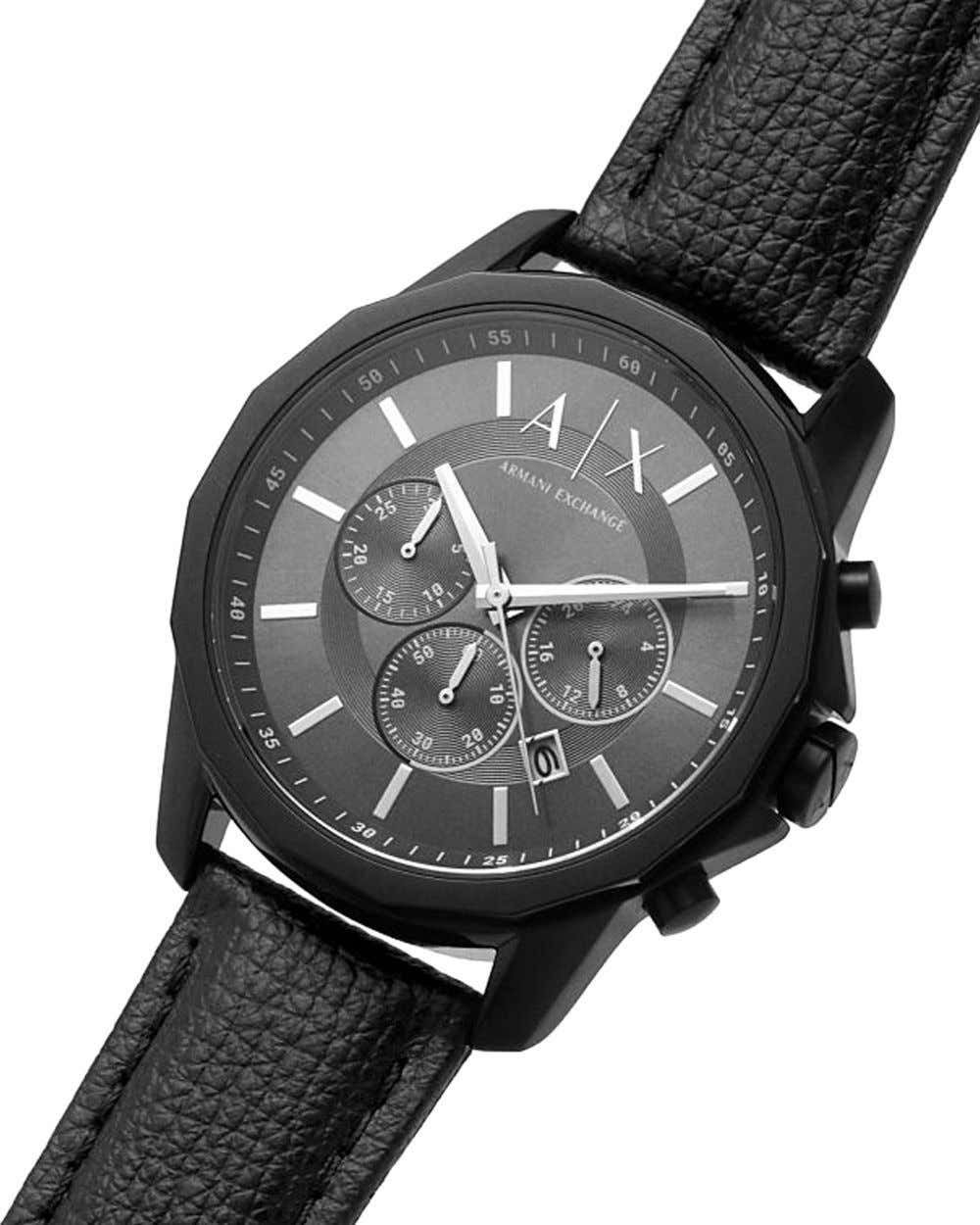 Armani Exchange Banks Chronograph Black Dial Black Leather Strap Watch For Men - AX1724