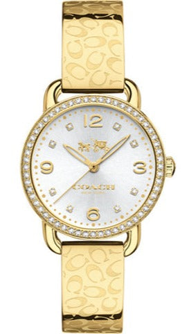 Coach Delancey Analog DIamonds Silver Dial Gold Steel Strap Watch for Women - 14502354