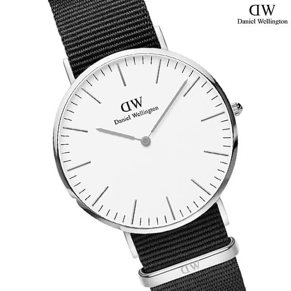 Daniel Wellington Classic Cornwall White Dial Black Nylon Strap Watch For Men - DW00100258