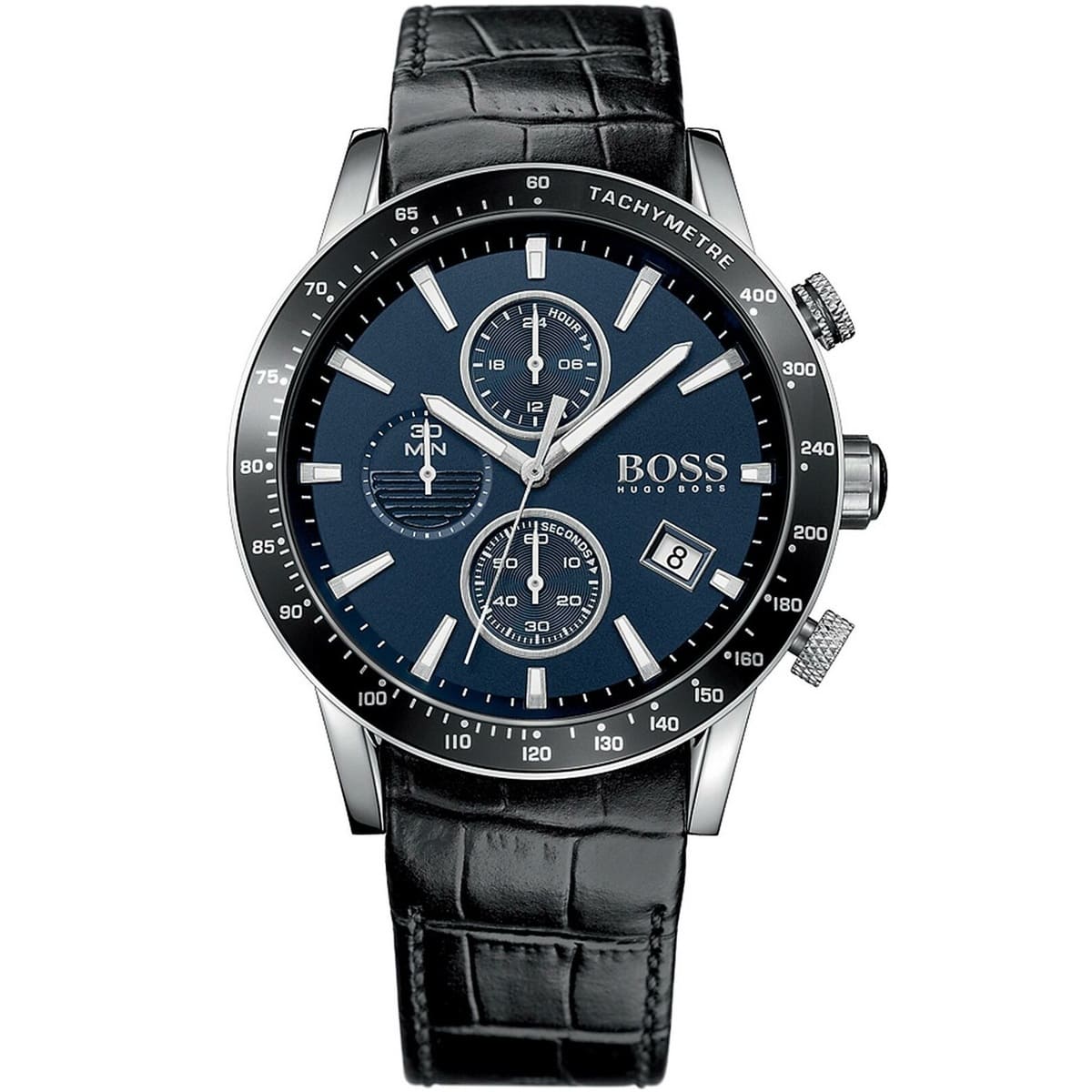 Hugo Boss Rafale Chronograph Blue Dial Black Leather Strap Watch For Men - 1513391