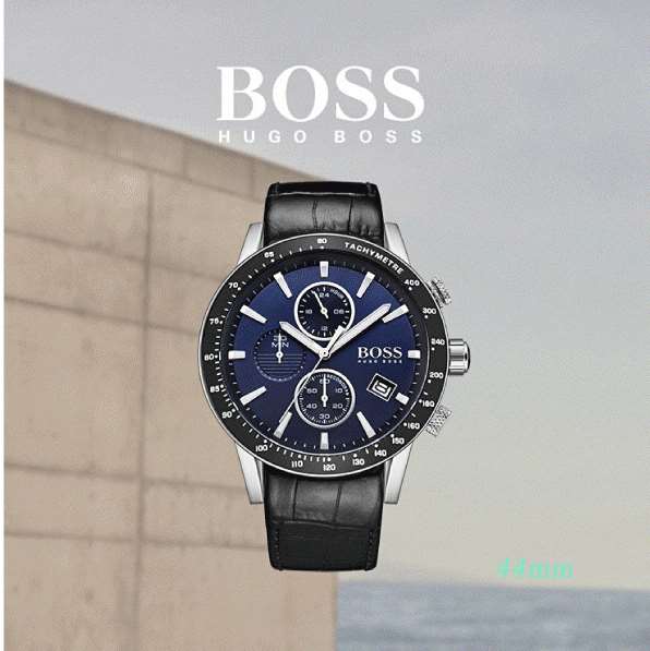 Hugo Boss Rafale Chronograph Blue Dial Black Leather Strap Watch For Men - 1513391