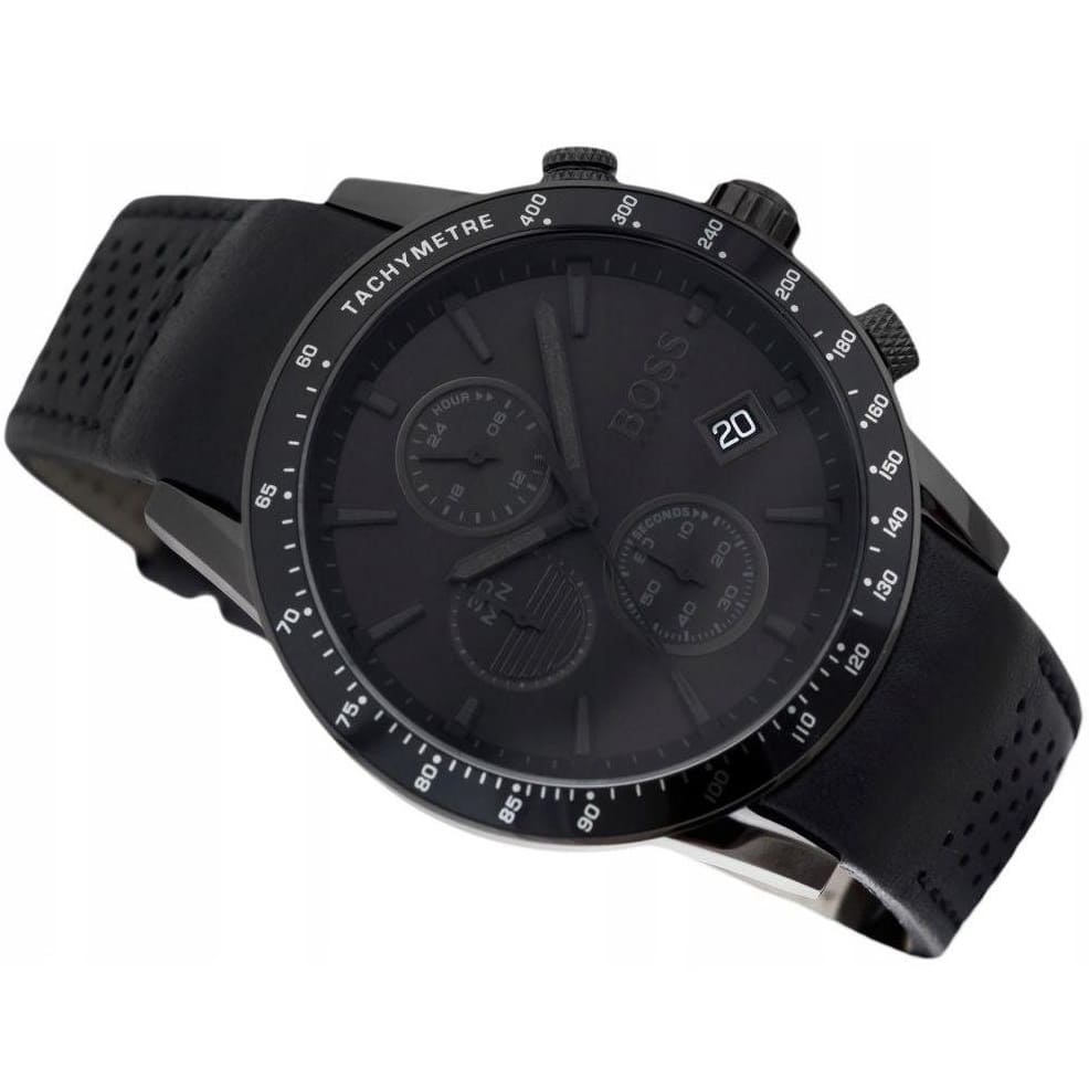 Hugo Boss Rafale Chronograph Black Dial Black Leather Strap Watch For Men - 1513456