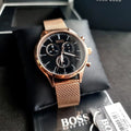 Hugo Boss Companion Chronograph Black Dial Rose Gold Steel Strap Watch For Men - 1513548