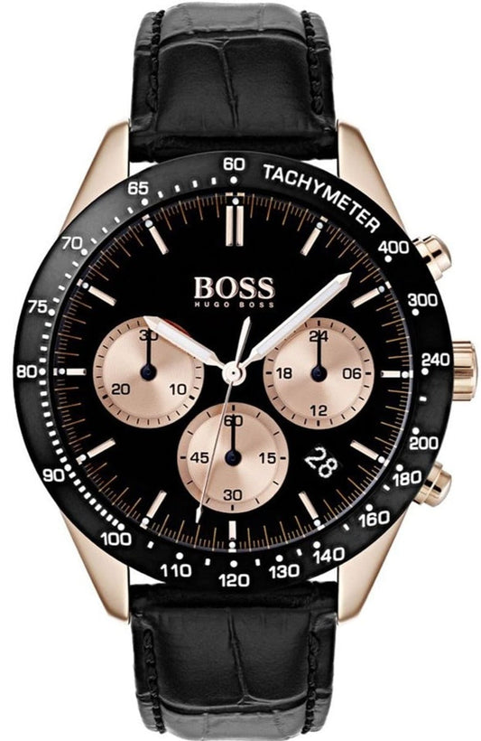 Hugo Boss Talent Chronograph Black Dial Black Leather Strap Watch For Men - 1513580