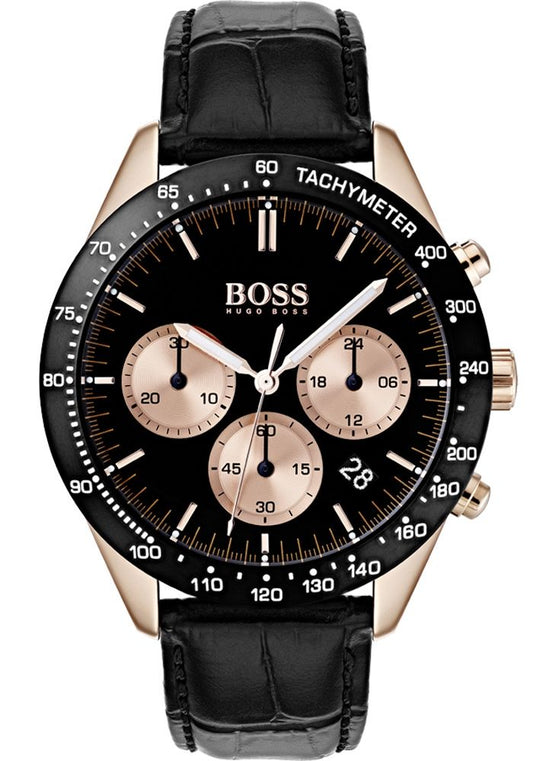 Hugo Boss Talent Chronograph Black Dial Black Leather Strap Watch For Men - 1513580