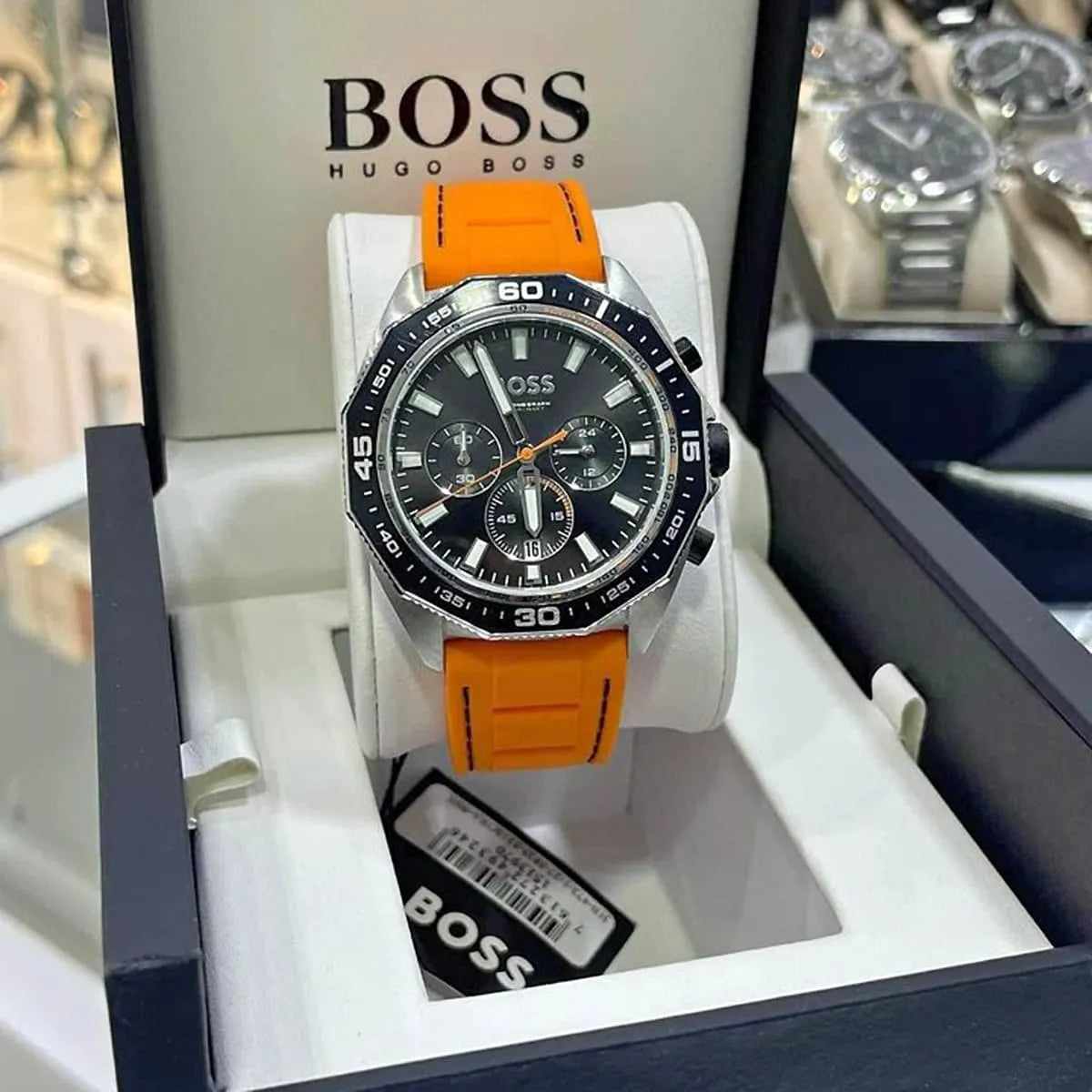 Hugo Boss Energy Chronograph Quartz Black Dial Orange Rubber Strap Watch For Men - 1513970