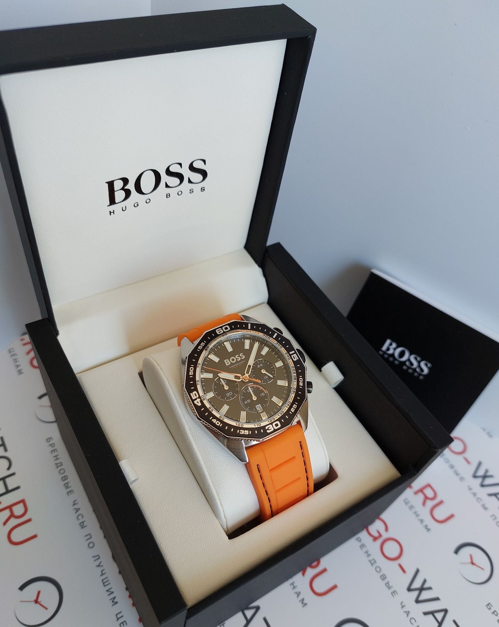 Hugo Boss Energy Chronograph Quartz Black Dial Orange Rubber Strap Watch For Men - 1513970