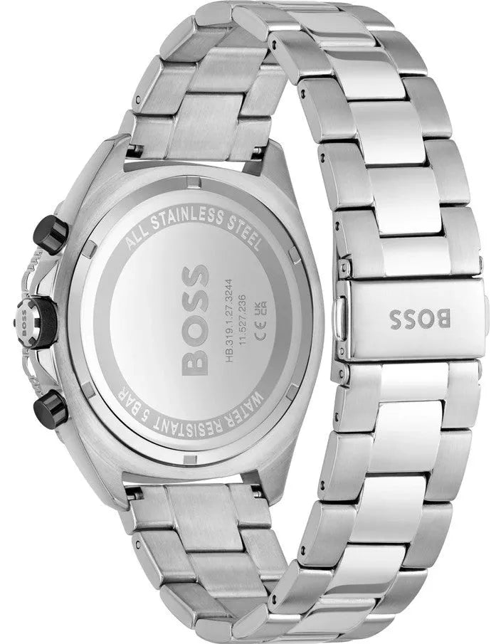 Hugo Boss Energy Chronograph Black Dial Silver Steel Strap Watch For Men - 1513971