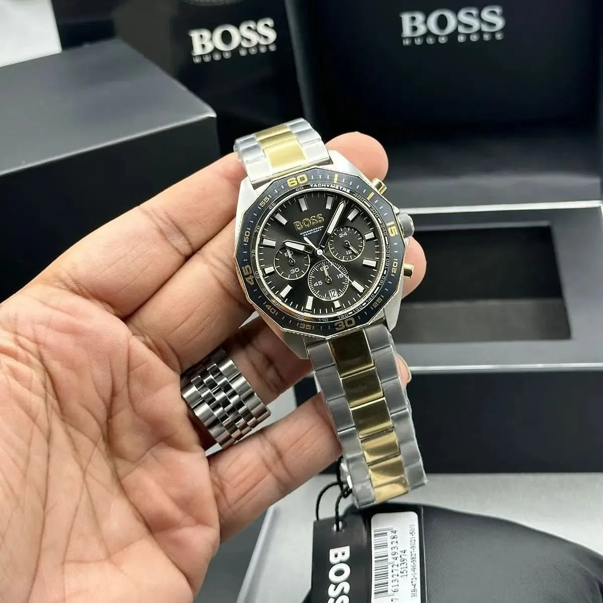 Hugo Boss Energy Chronograph Grey Dial Two Tone Steel Strap Watch For Men - 1513974