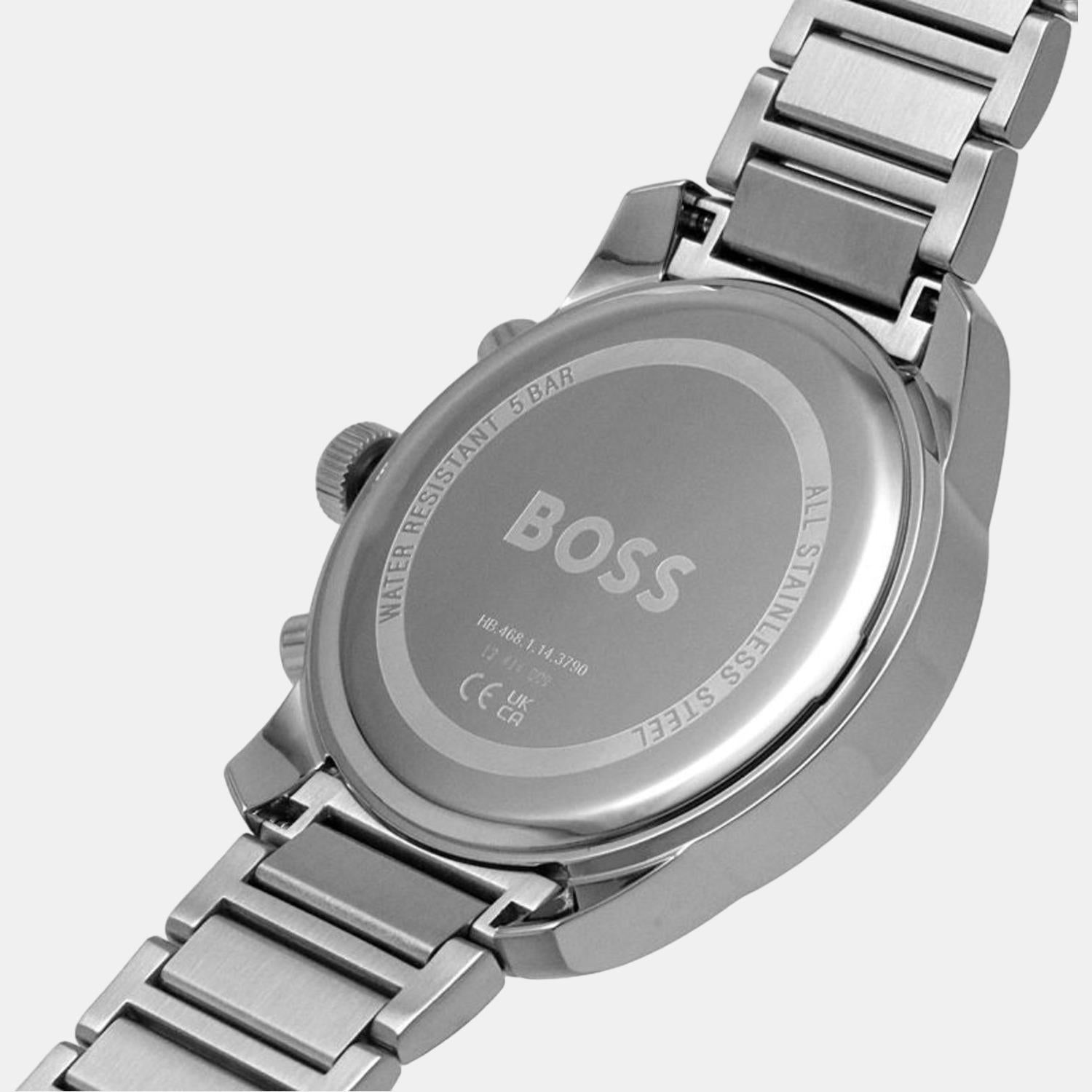 Hugo Boss Trace Chronograph Red Dial Silver Steel Strap Watch For Men - 1514004