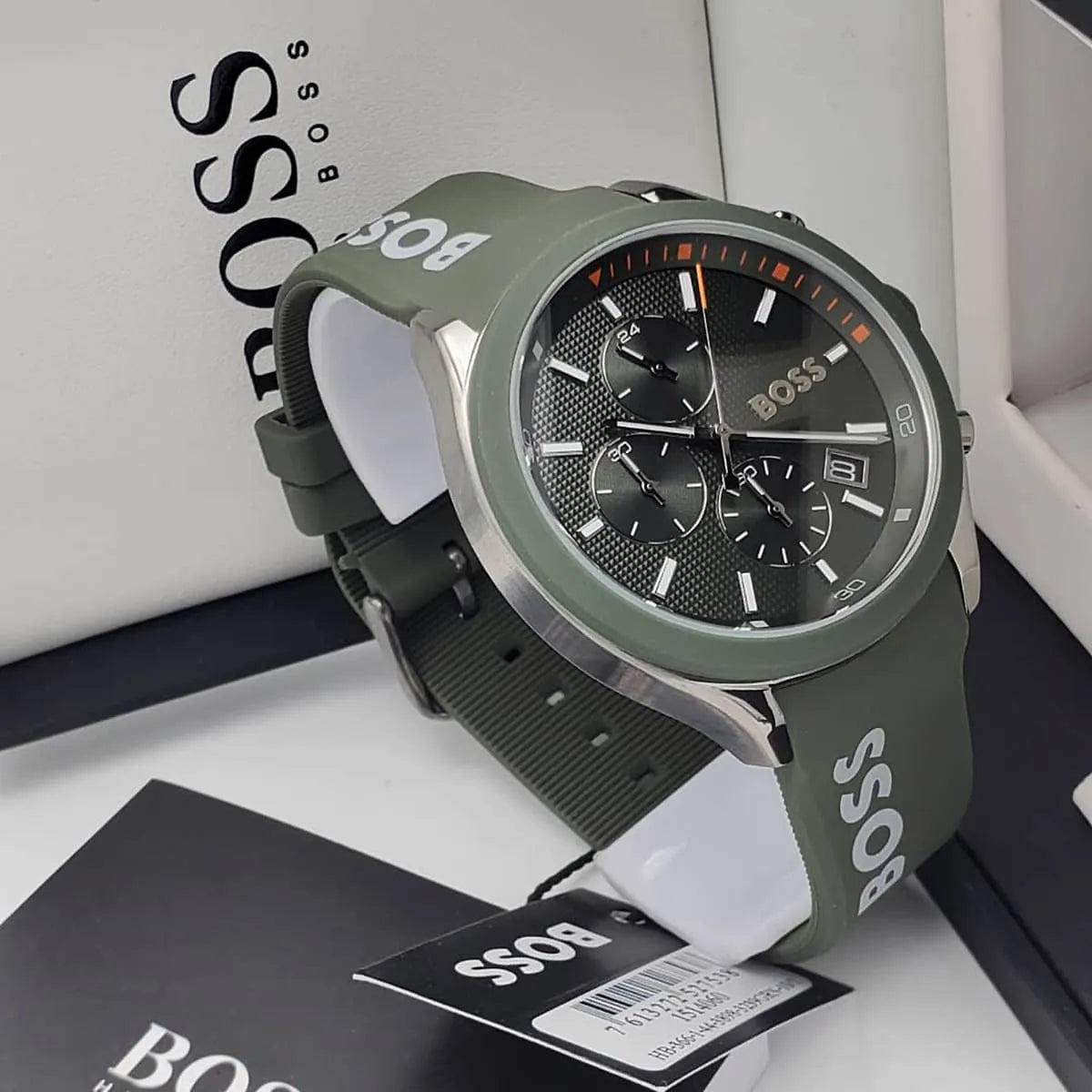 Hugo Boss Velocity Chronograph Green Dial Green Rubber Strap Watch For Men - 1514060