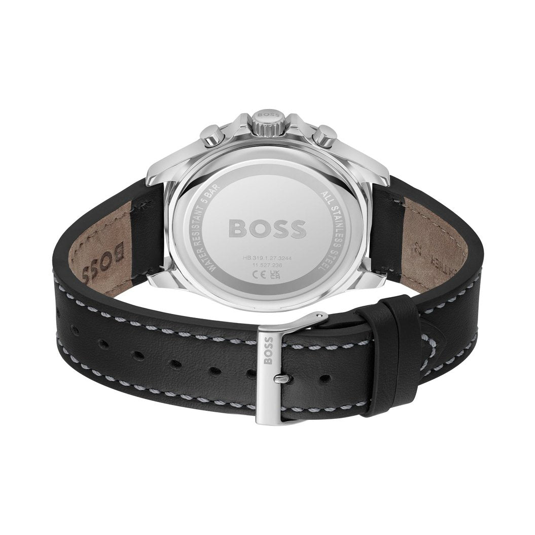 Hugo Boss Troper Chronograph Black Dial Black Leather Strap Watch For Men - 1514099