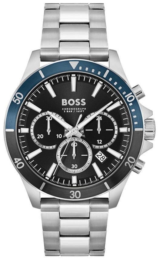 Hugo Boss Troper Chronograph Black Dial Silver Steel Strap Watch For Men - 1514101