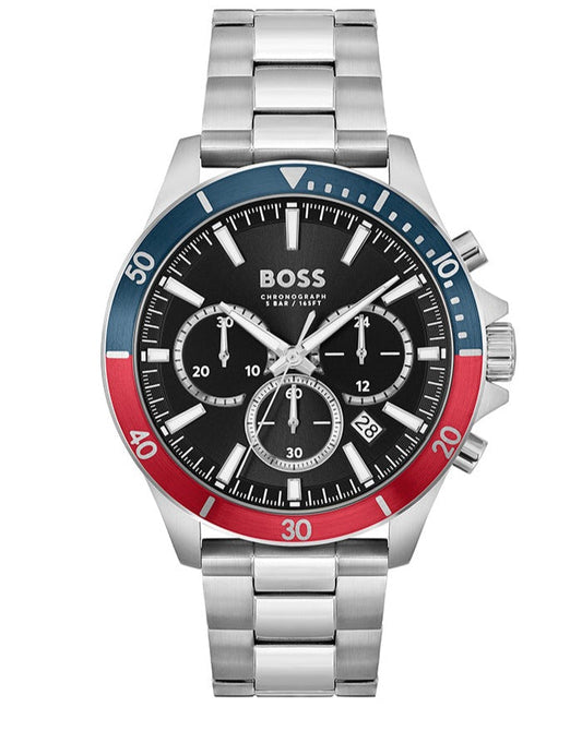 Hugo Boss Troper Chronograph Black Dial Silver Steel Strap Watch For Men - 1514108