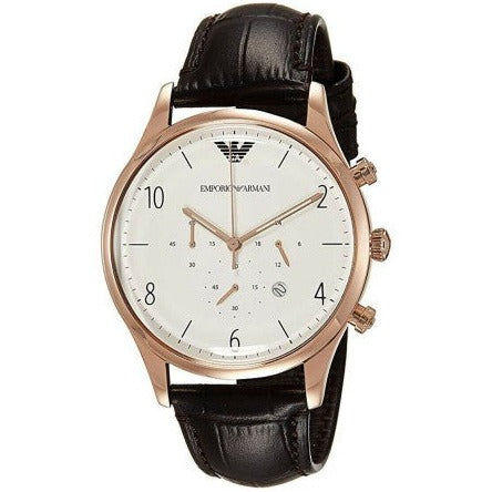 Emporio Armani Beta Chronograph White Dial Brown Leather Strap Watch For Men - AR1916