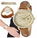 Michael Kors Whitley Quartz Gold Dial Brown Leather Strap Watch For Women - MK2428