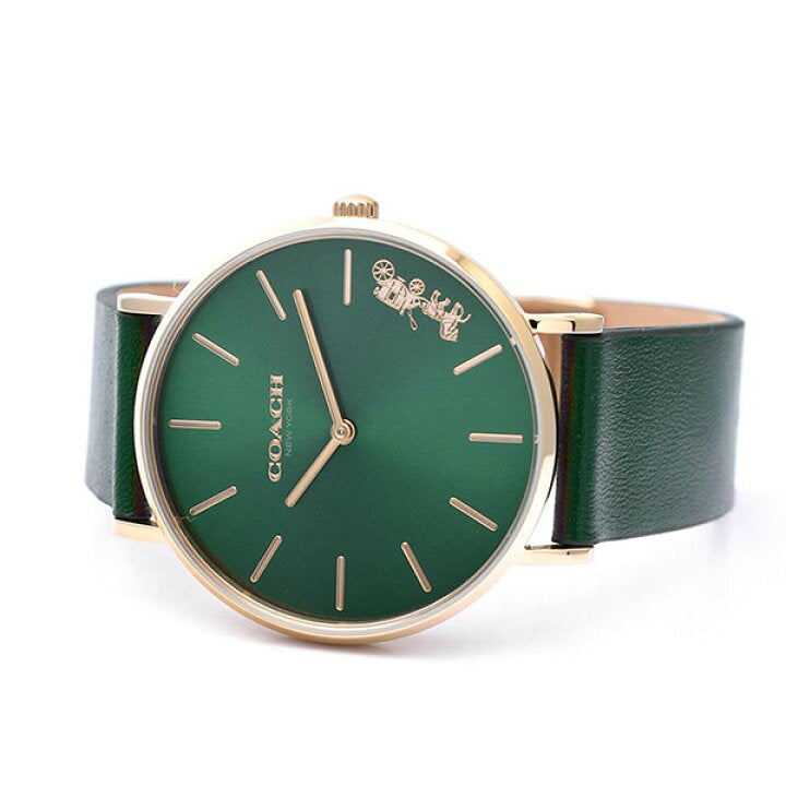 Coach Perry Green Dial Green Leather Strap Watch for Women - 14503383-C