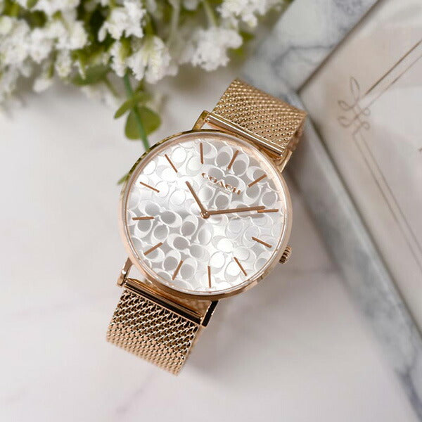 Coach Perry Silver Dial Rose Gold Mesh Bracelet Watch for Women - 14503386