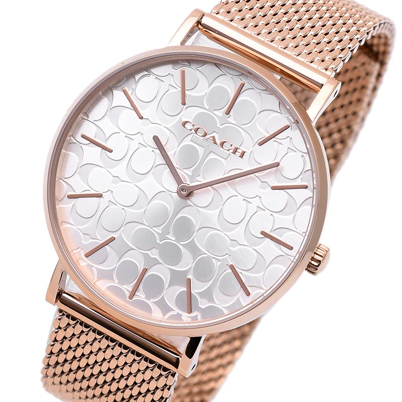 Coach Perry Silver Dial Rose Gold Mesh Bracelet Watch for Women - 14503386