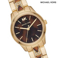 Michael Kors Runway Mercer Analog Brown Dial Gold Steel Strap Watch For Women - MK6855