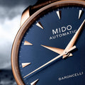 Mido Baroncelli III Automatic Blue Dial Brown Leather Strap Watch For Men - M8600.3.15.8