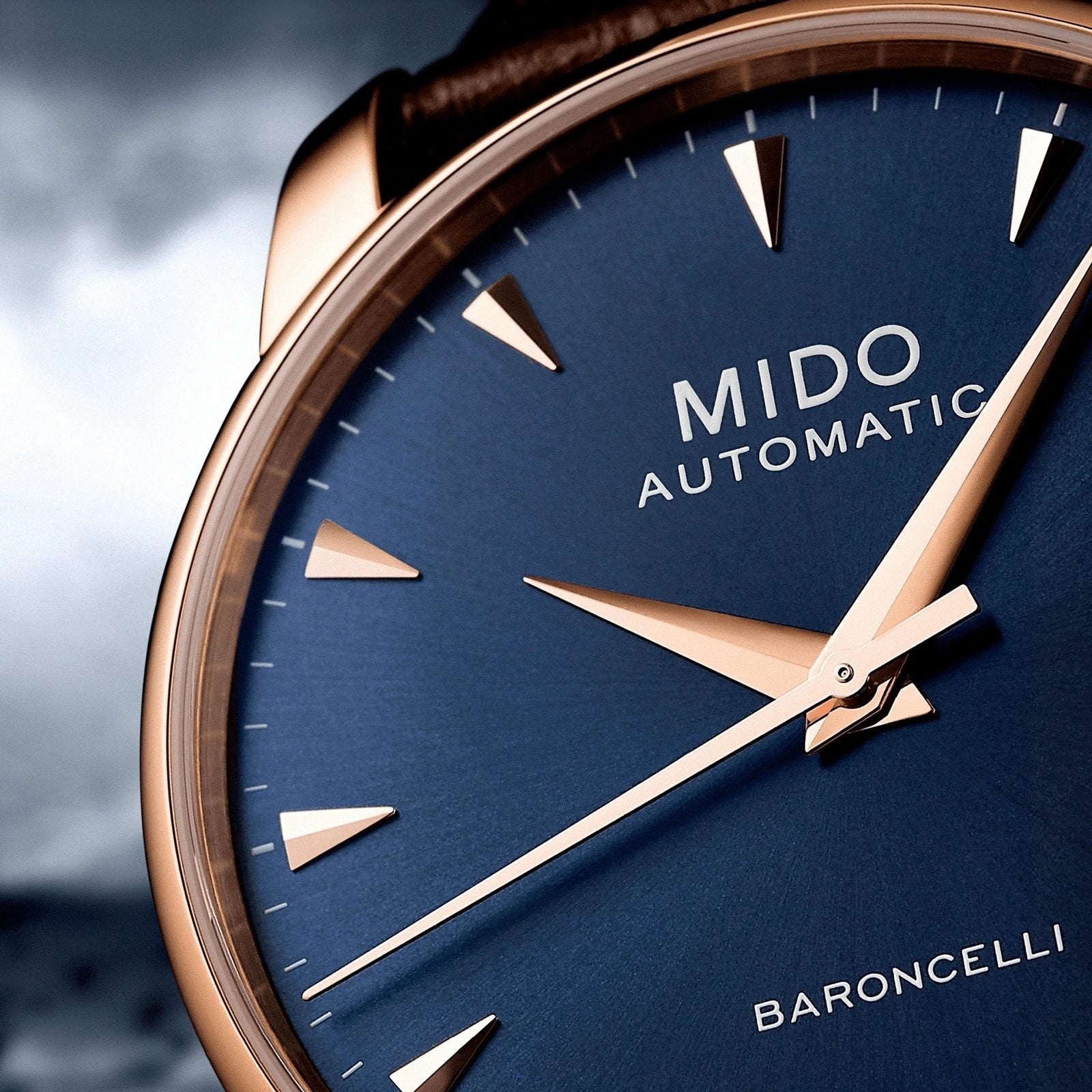 Mido Baroncelli III Automatic Blue Dial Brown Leather Strap Watch For Men - M8600.3.15.8