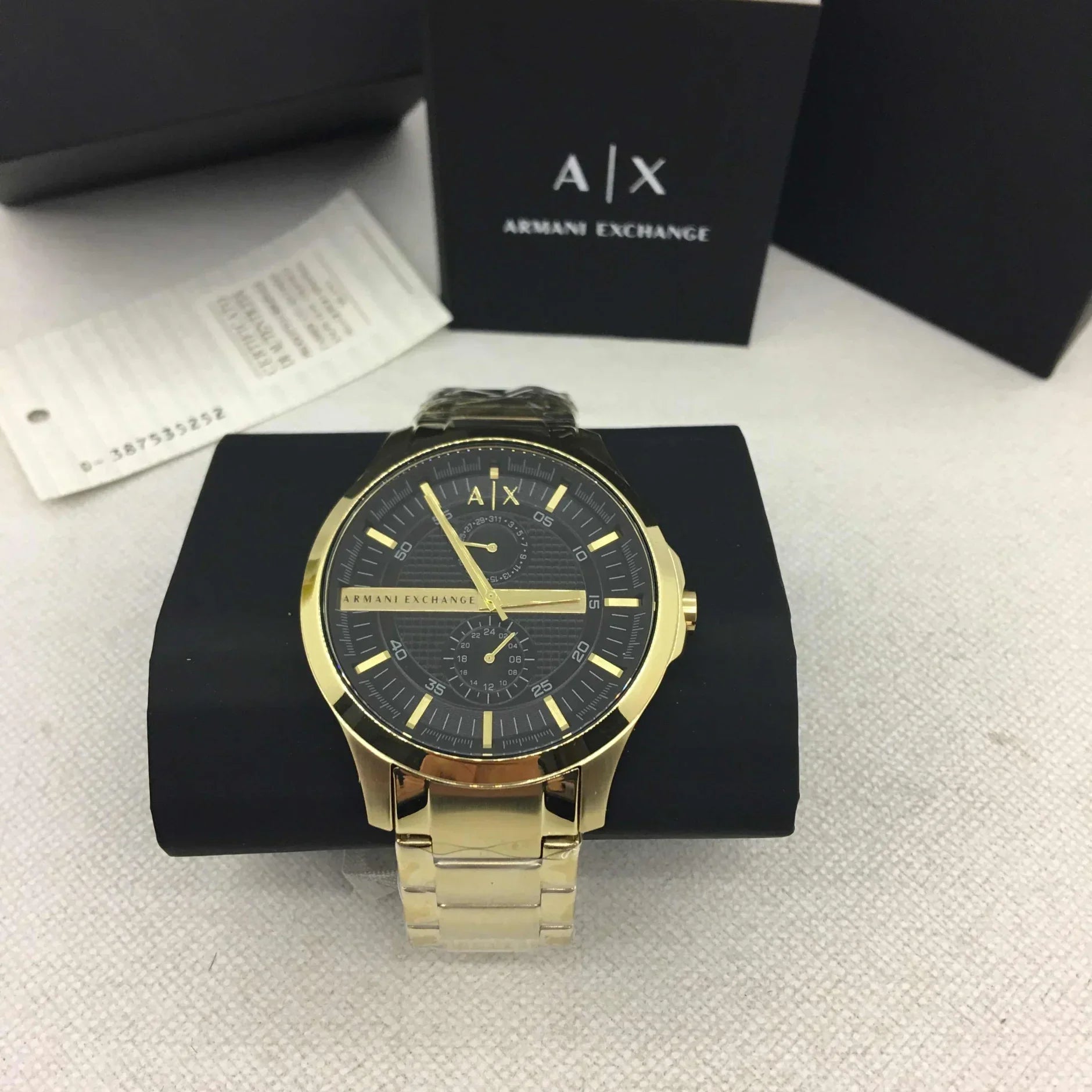 Armani Exchange Hampton Chronograph Black Dial Gold Steel Strap Watch For Men - AX2122