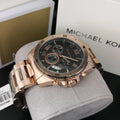 Michael Kors Brecken Chronograph Analog Black Dial Rose Gold Steel Strap Watch For Women - MK8563