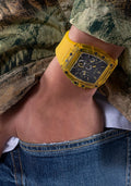 Guess Phoenix Multi Function Black Dial Yellow Rubber Strap Watch for Men - GW0203G6