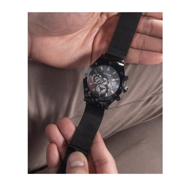 Guess Continental Chronograph Black Dial Black Mesh Strap Watch For Men - GW0582G3