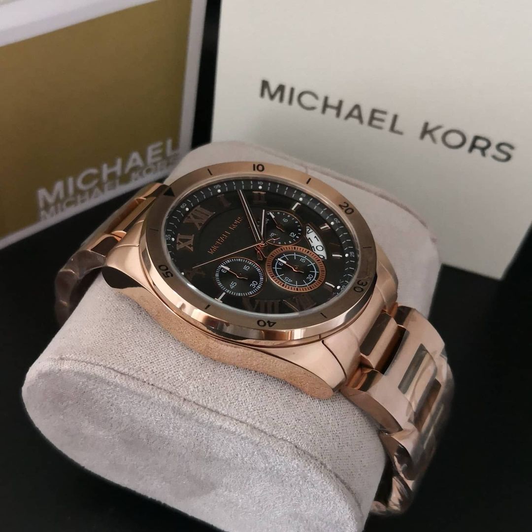 Michael Kors Brecken Chronograph Analog Black Dial Rose Gold Steel Strap Watch For Women - MK8563