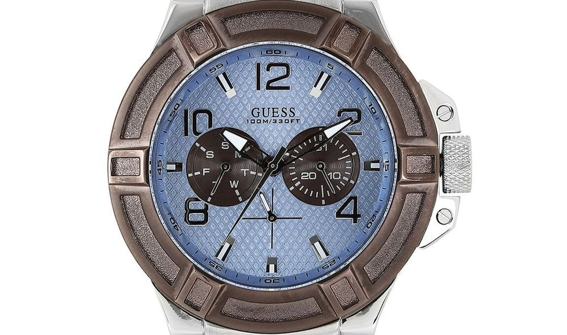 Guess Rigor Analogue Quartz Blue Dial Brown Leather Strap Watch For Men - W0040G10