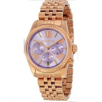 Michael Kors Lexington Purple Dial Rose Gold Steel Strap Watch For Women - MK6207