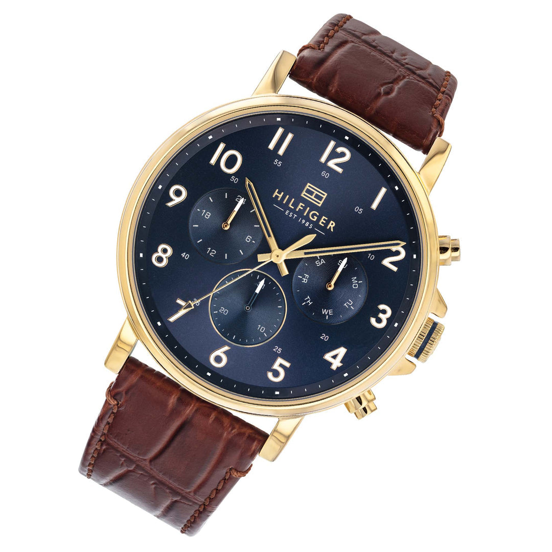 Tommy Hilfiger Daniel Blue Dial Brown Leather Strap Watch for Men - 1710380