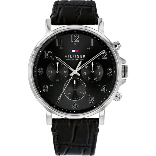 Tommy Hilfiger Daniel Black Dial Black Leather Strap Watch for Men - 1710381