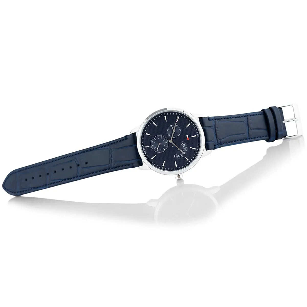 Tommy Hilfiger Brad Chronograph Quartz Blue Dial Blue Leather Strap Watch For Men - 1710387