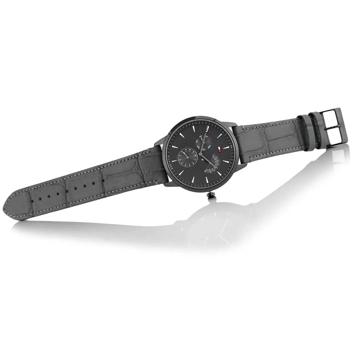 Tommy Hilfiger Brad Chronograph Quartz Grey Dial Grey Leather Strap Watch For Men - 1710388