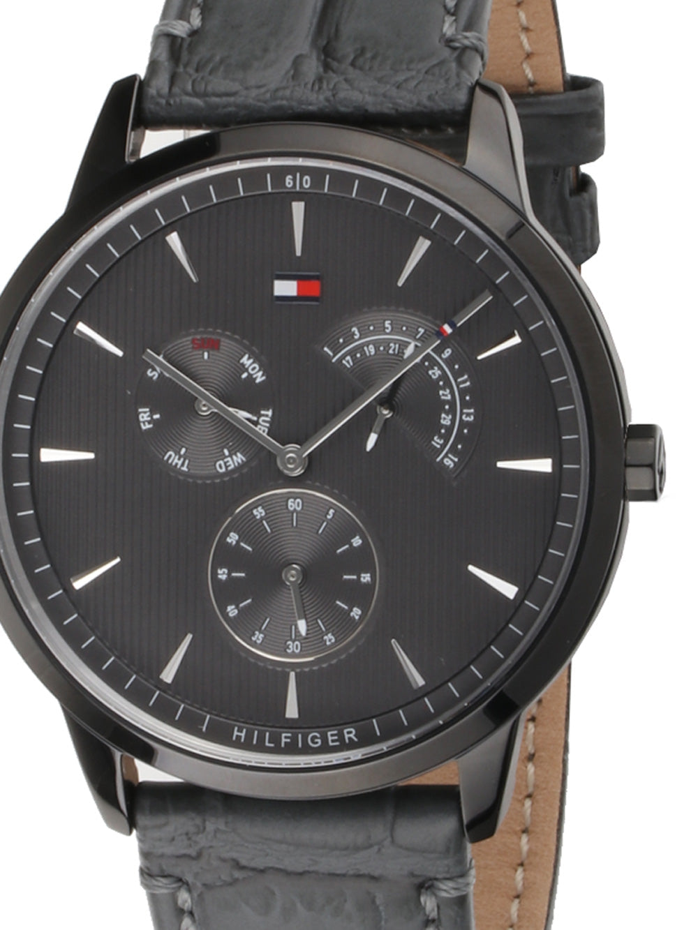 Tommy Hilfiger Brad Chronograph Quartz Grey Dial Grey Leather Strap Watch For Men - 1710388