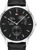 Tommy Hilfiger Brad Chronograph Black Dial Black Leather Strap Watch For Men - 1710391