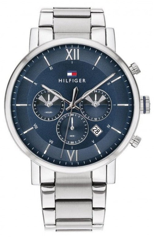 Tommy Hilfiger Evan Chronograph Blue Dial Silver Steel Strap Watch For Men - 1710409