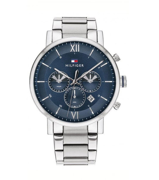 Tommy Hilfiger Evan Chronograph Blue Dial Silver Steel Strap Watch For Men - 1710409