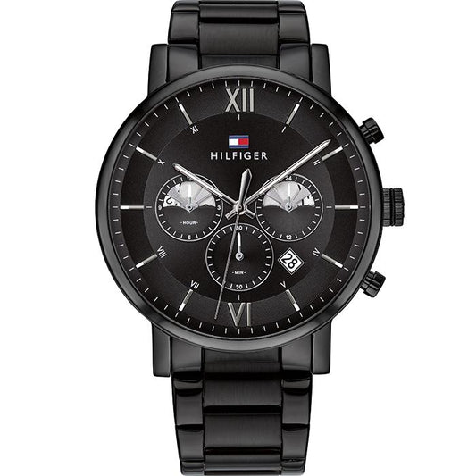 Tommy Hilfiger Evan Chronograph Quartz Black Dial Black Steel Strap Watch For Men - 1710410