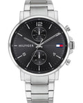 Tommy Hilfiger Daniel Black Dial Silver Steel Strap Watch for Men - 1710413