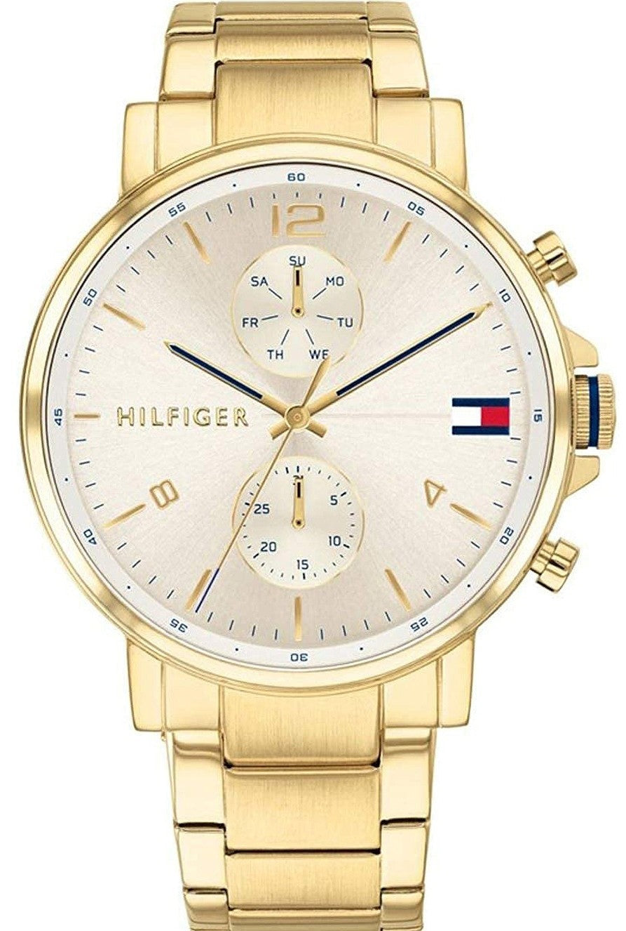 Tommy Hilfiger Daniel White Dial Gold Steel Strap Watch for Men - 1710415