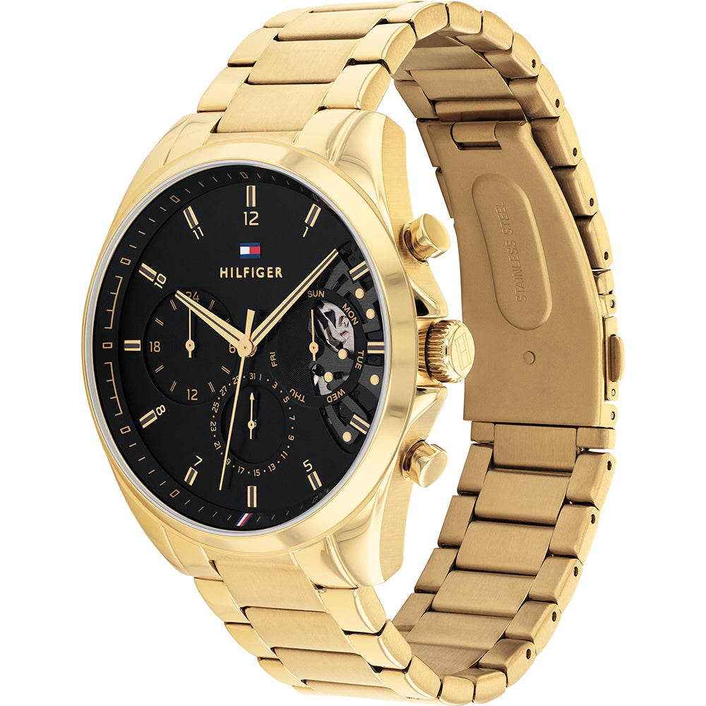 Tommy Hilfiger Baker Chronograph Black Dial Gold Steel Strap Watch for Men - 1710447