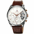 Tommy Hilfiger Baker Chronograph White Dial Brown Leather Strap Watch For Men - 1710450