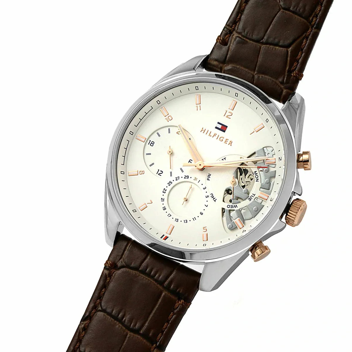 Tommy Hilfiger Baker Chronograph White Dial Brown Leather Strap Watch For Men - 1710450